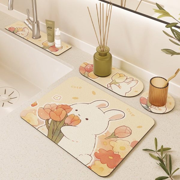 Floral Bunny Kitchen Drying Mat Set
